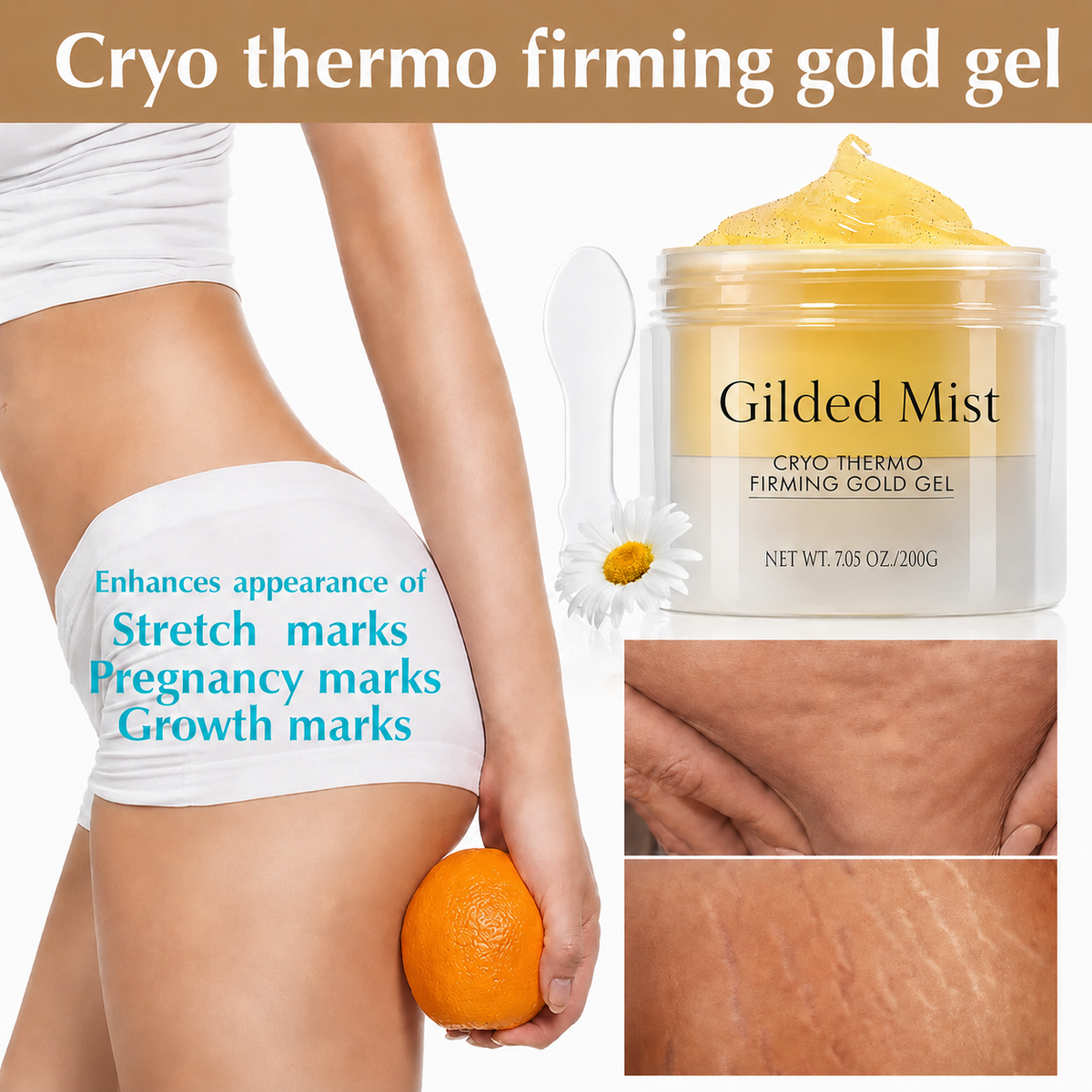 15-Day Results Anti-Cellulite Sculpting & Tightening Cream | Gold-Infused Firming & Smoothing Effect | Eliminate Stretch Marks